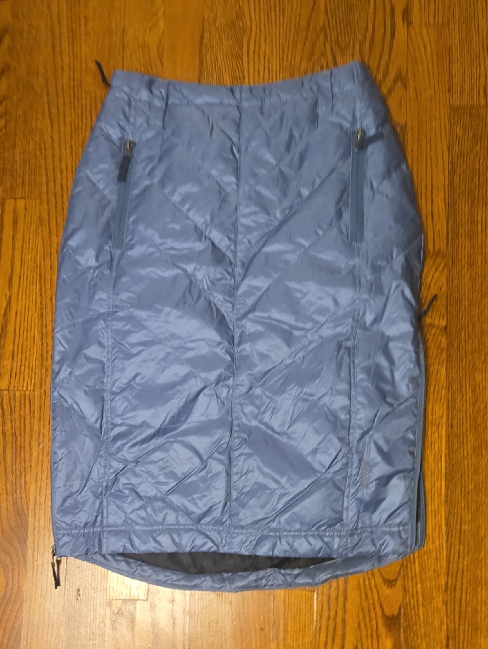 Skhoop Quilted Down Dusty Blue Winter Midi Skirt
